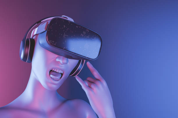 istock girl with rocker expression and vr goggles. metaverse 1387639965