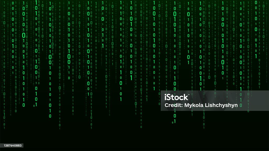 Technology Vector Binary Code Random Falling Digits On Screen Hacked ...