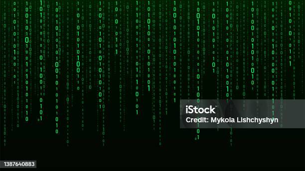 Technology Vector Binary Code Random Falling Digits On Screen Hacked ...