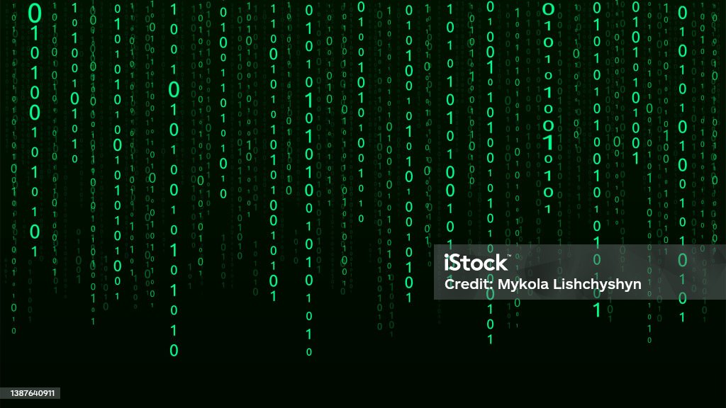 Technology Vector Binary Code Random Falling Digits On Screen Hacked ...