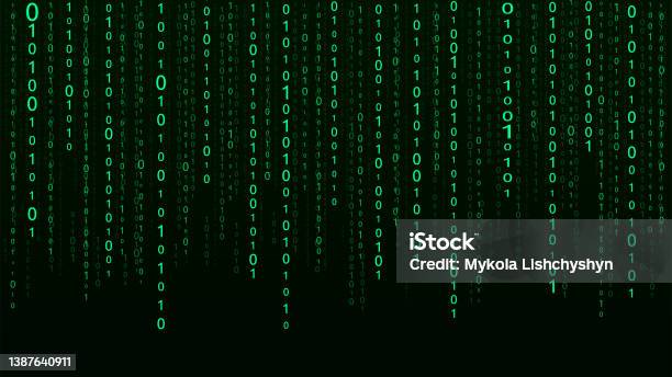 Technology Vector Binary Code Random Falling Digits On Screen Hacked ...