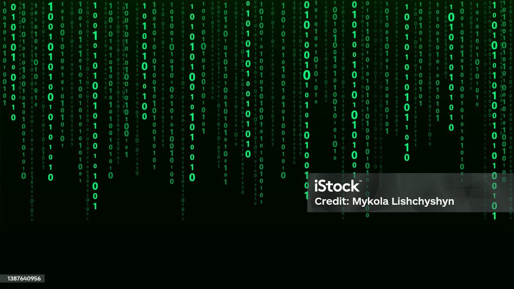 Technology Vector Binary Code Random Falling Digits On Screen Hacked ...