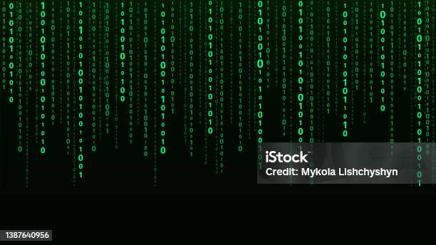 Technology Vector Binary Code Random Falling Digits On Screen Hacked ...
