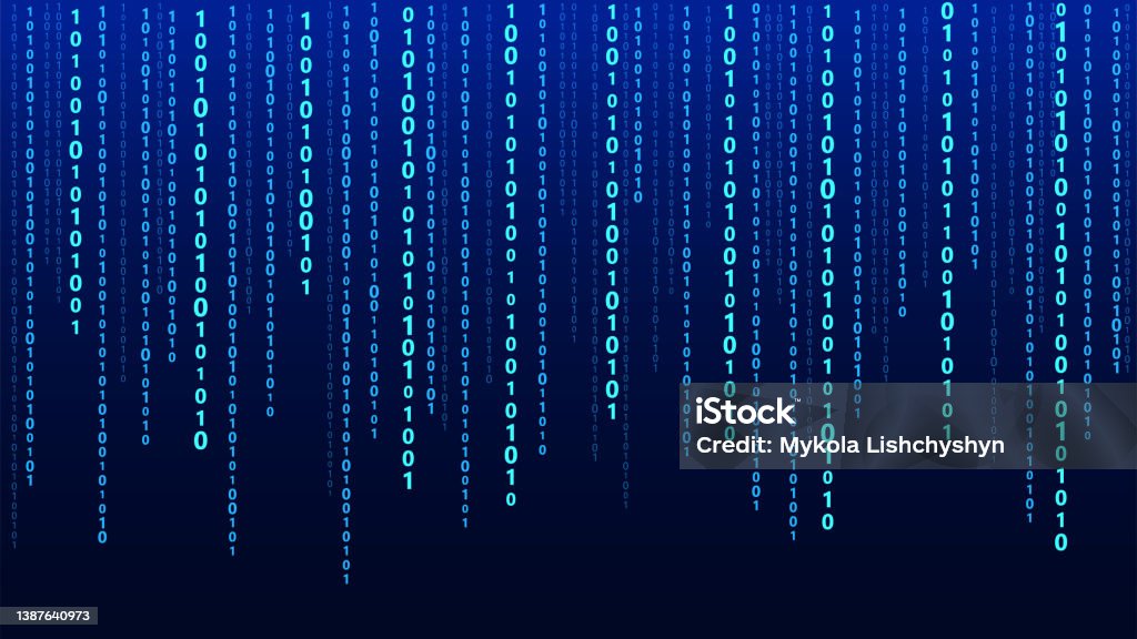 Technology Vector Binary Code Random Falling Digits On Screen Hacked ...