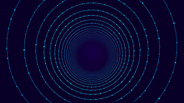 istock Abstract wireframe tunnel. Vector wormhole. 3D portal grid. Futuristic fantasy funnel. 1387643453