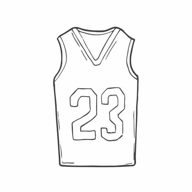 Vector illustration of doodle sport shirt and basketball-shaped pattern on a white background