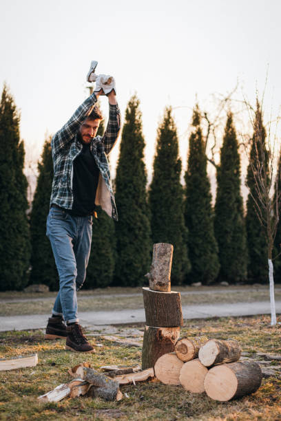 istock The man chopping firewood with an axe in the rural 1387645362