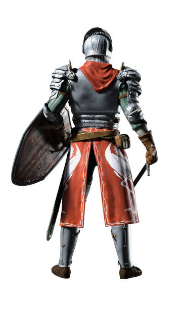 istock Standing Knight in Armor with Sword and Shield 3D Illustration 1387648332