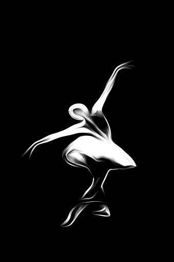 Ballerina dancing. Photographic Effect. Ballerina icon white on black.