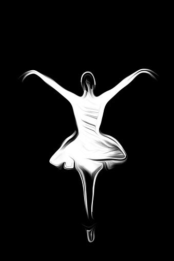 Ballerina dancing. Photographic Effect. Ballerina icon white on black.