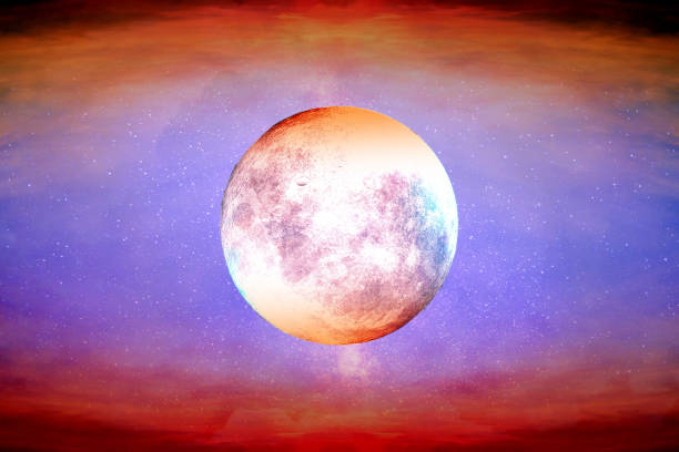 High resolution red moon. Reflection of the planets on the moon. The best textured moon. Science astronomy, detailed lunar surface. Colorful background. full moon stock pictures, royalty-free photos & images