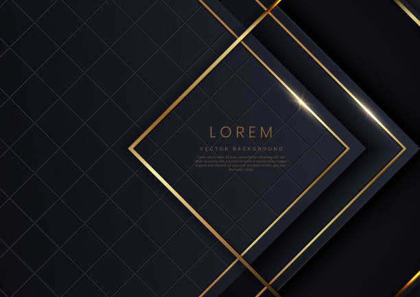 abstract 3d modern luxury template dark and black triangles background with golden line light sparkle. - altın madalya stock illustrations