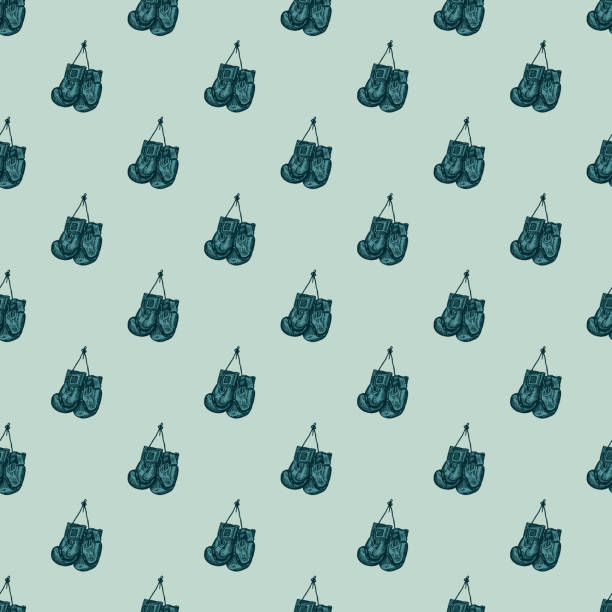 istock Boxing gloves hanging seamless pattern. Vintage sport inventory background. 1387657903
