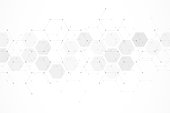 istock Hexagons pattern on gray background. Genetic research, molecular structure. Chemical engineering. Concept of innovation technology. Used for design healthcare, science and medicine background 1387658310