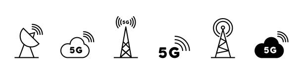 ilustrações, clipart, desenhos animados e ícones de conjunto de ícones da torre de conexão. conexão com internet e celular. internet 5g. vetor eps 10. isolado no fundo branco - mastro