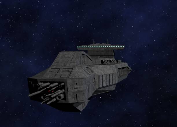 istock Space Battleship 3D Illustration with Star Background 1387663876