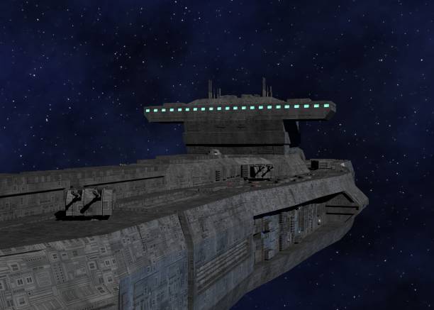 Space Battleship 3D Illustration with Star Background