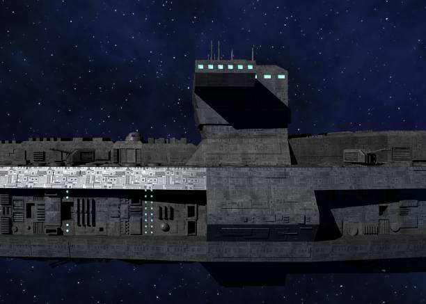 istock Space Battleship 3D Illustration with Star Background 1387664188