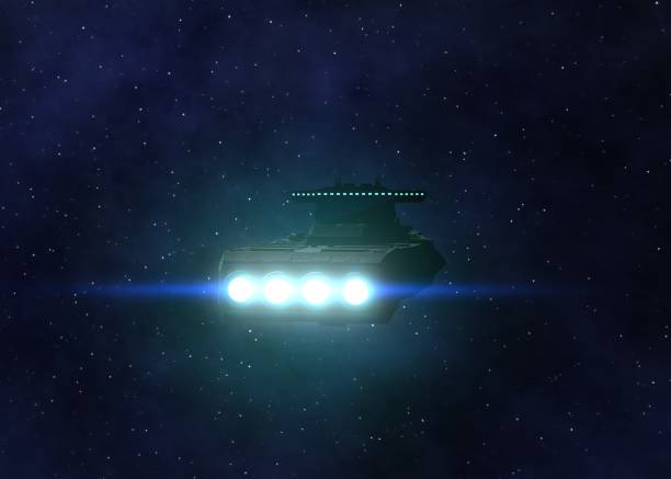 istock Space Battleship 3D Illustration with Star Background 1387664271