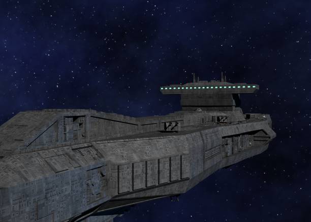 istock Space Battleship 3D Illustration with Star Background 1387664272