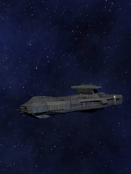 istock Space Battleship 3D Illustration with Star Background 1387664334