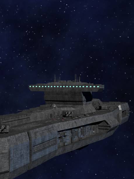 istock Space Battleship 3D Illustration with Star Background 1387664892
