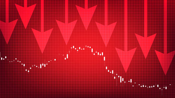 赤い背景に下降トレンドの株式市場チャートグラフの抽象的な背景 - trade deficit点のイラスト素材／クリップアート素材／マンガ素材／�アイコン素材