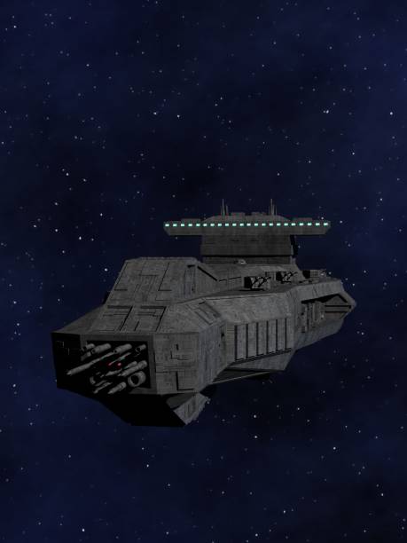 istock Space Battleship 3D Illustration with Star Background 1387664918