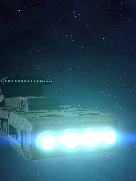 istock Space Battleship 3D Illustration with Star Background 1387665035