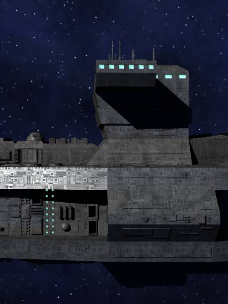 istock Space Battleship 3D Illustration with Star Background 1387665075
