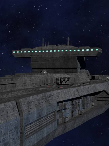 istock Space Battleship 3D Illustration with Star Background 1387665080