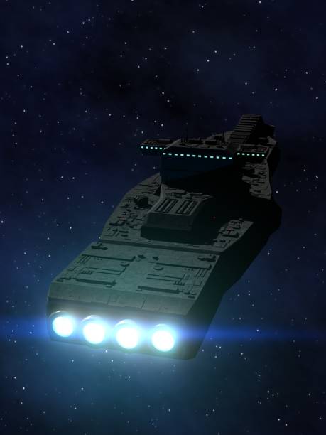 istock Space Battleship 3D Illustration with Star Background 1387665212