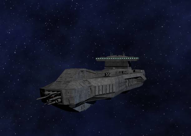 istock Space Battleship 3D Illustration with Star Background 1387665272