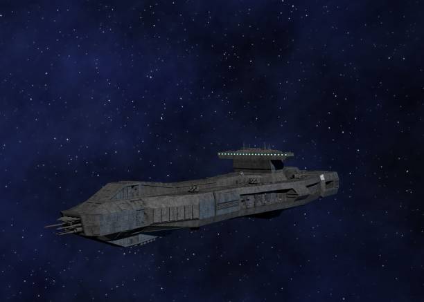 istock Space Battleship 3D Illustration with Star Background 1387665286