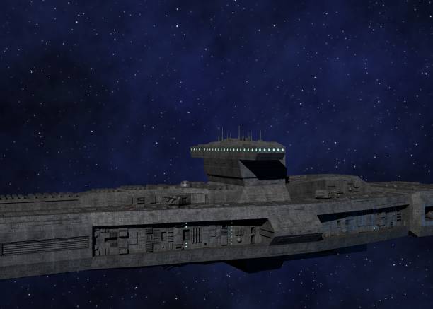istock Space Battleship 3D Illustration with Star Background 1387665339