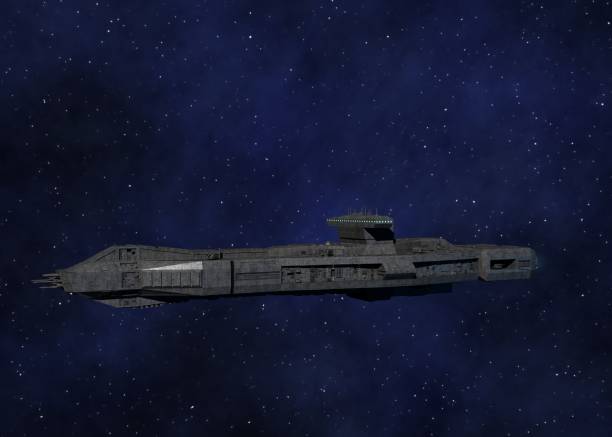 istock Space Battleship 3D Illustration with Star Background 1387665345