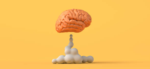 istock Brain taking off with cartoon smoke trail. 3D illustration. Copy space. 1387666298