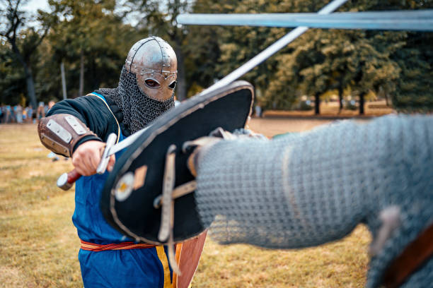 istock Two knight fighting on the battlefield 1387669346