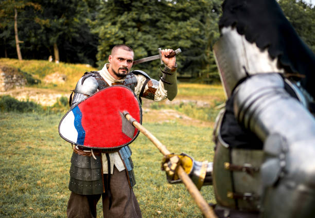 istock Skillful knights on battlefield 1387670359