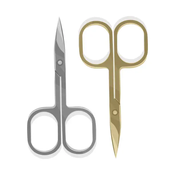 Vector illustration of Set of nail scissors on white background, silver and golden nail scissors, vector format