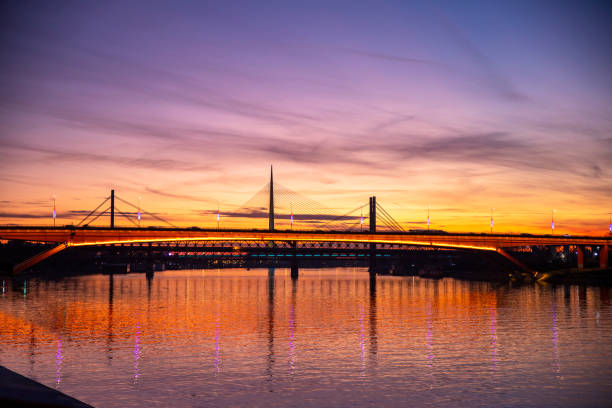 istock Amazing Golden hour over the river bridges 1387675201