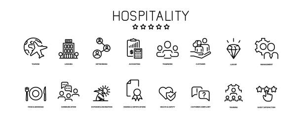 Hospitality management icons vector guest stock illustrations