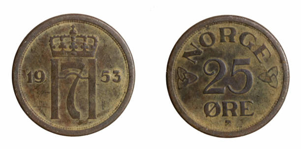 istock Norwegians twenty five ore coin on white isolated background 1387679434