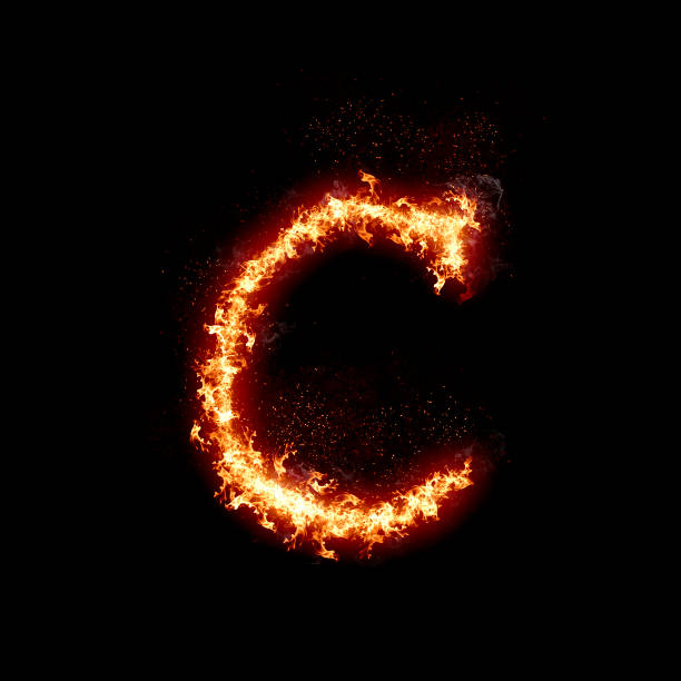 istock Letter C burning in fire, digital art isolated on black background, a letter from alphabet set 1387679440