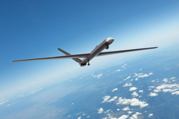 Unmanned military drone uav flying in the air, reconnaissance flight over the territory. Unmanned military drone uav flying in the air, reconnaissance flight over the territory helicopter modern stock pictures, royalty-free photos & images