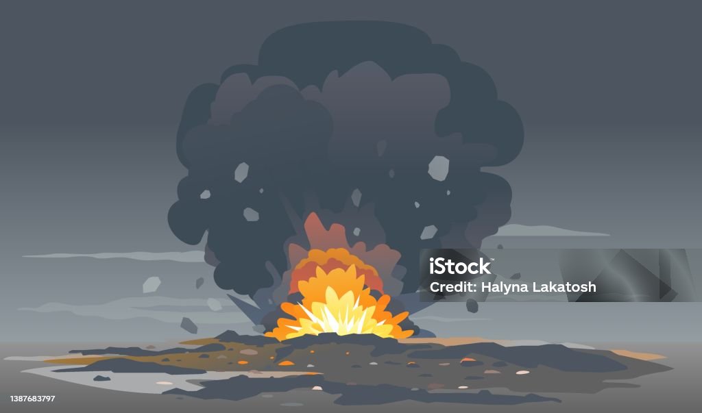 Artillery Shell Exploding On Ground War Background Stock Illustration ...