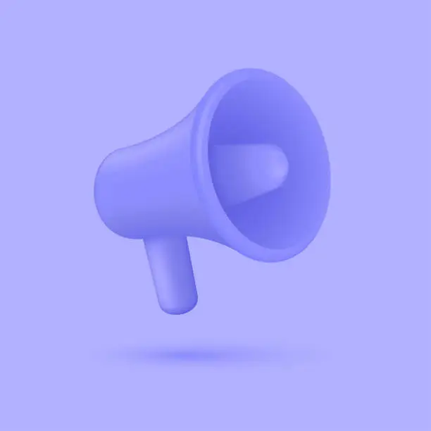 Vector illustration of plastic 3d megaphone purple. vector illustration.