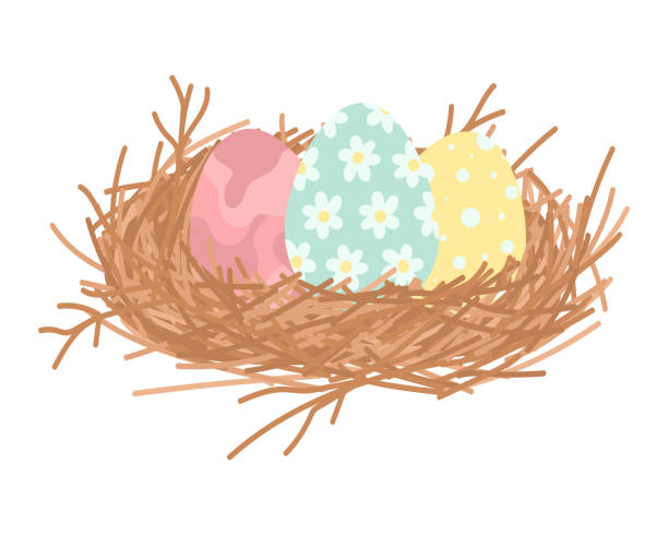 easter_card - easter animal nest multi colored cheerful点のイラスト素材／クリップアート素材／マンガ素材／アイコン素材