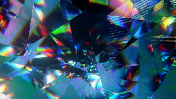 diamond facets abstract diffraction background 3d render - refração imagens e fotografias de stock