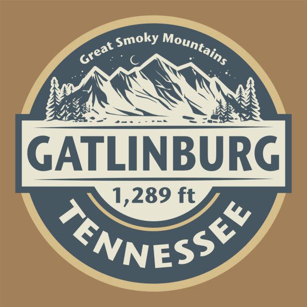 ilustraciones, imágenes clip art, dibujos animados e iconos de stock de emblema con el nombre de gatlinburg, tennessee - blue ridge mountains mountain mountain range appalachian mountains